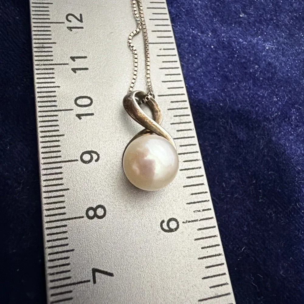 925 Italy Sterling Silver Box Chain Necklace w/ Genuine Freshwater Pearl Pendant